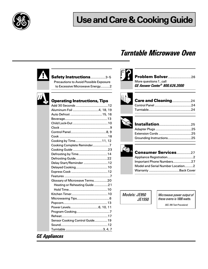 Página 1 del manual Manual de uso y mantenimiento GE JE1550GW
