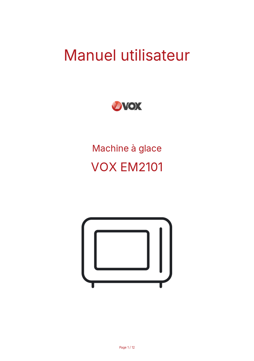 Page n°1 - Manuel utilisateur VOX EM2101