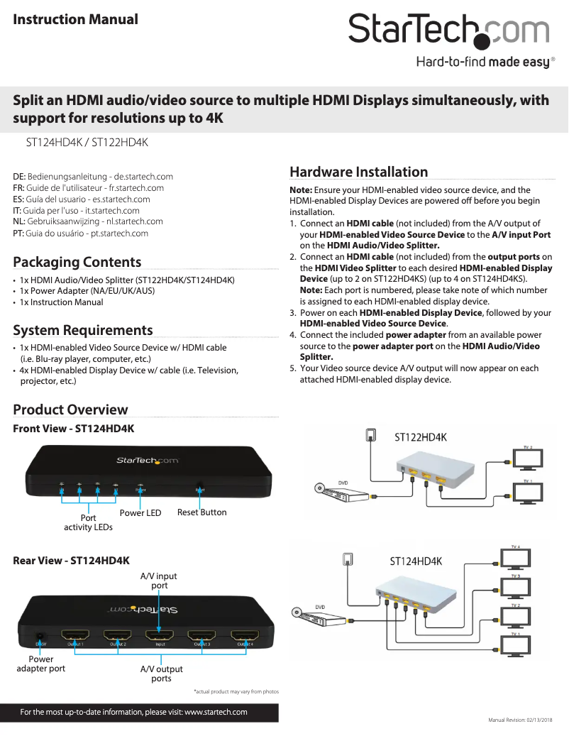 Page 1 de la notice Manuel utilisateur StarTech.com ST124