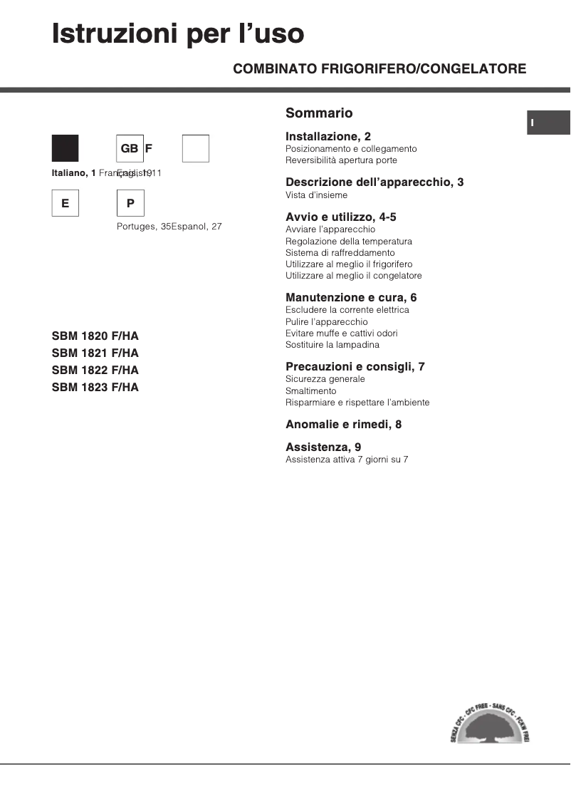Page 1 de la notice Manuel utilisateur Hotpoint Ariston SBM 1822 F/HA