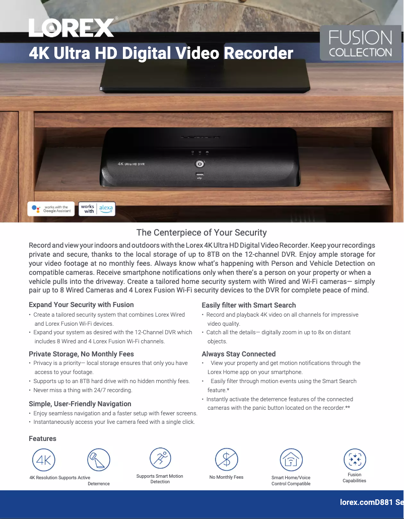 Page 1 de la notice Fiche technique Lorex D881A51B