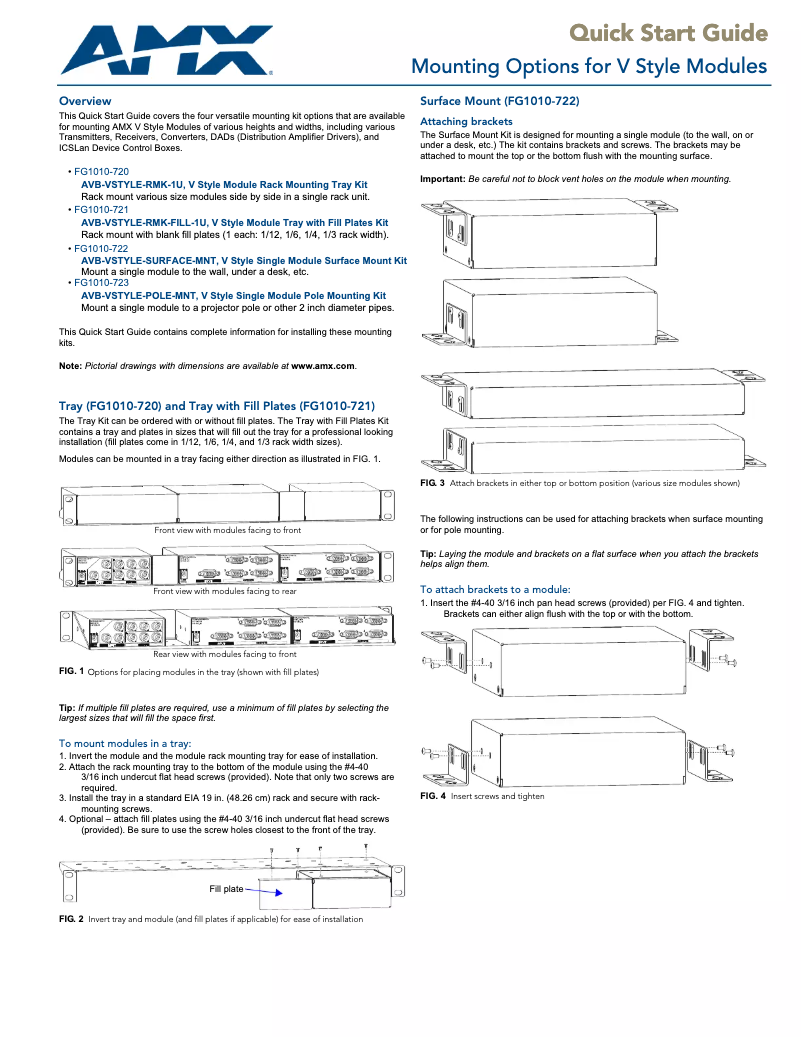 Page n°1 - Manuel utilisateur AMX AVB-VSTYLE-RMK