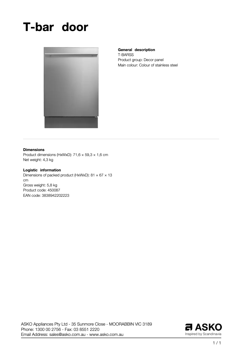 Image de la première page du manuel de l'appareil T-bar door