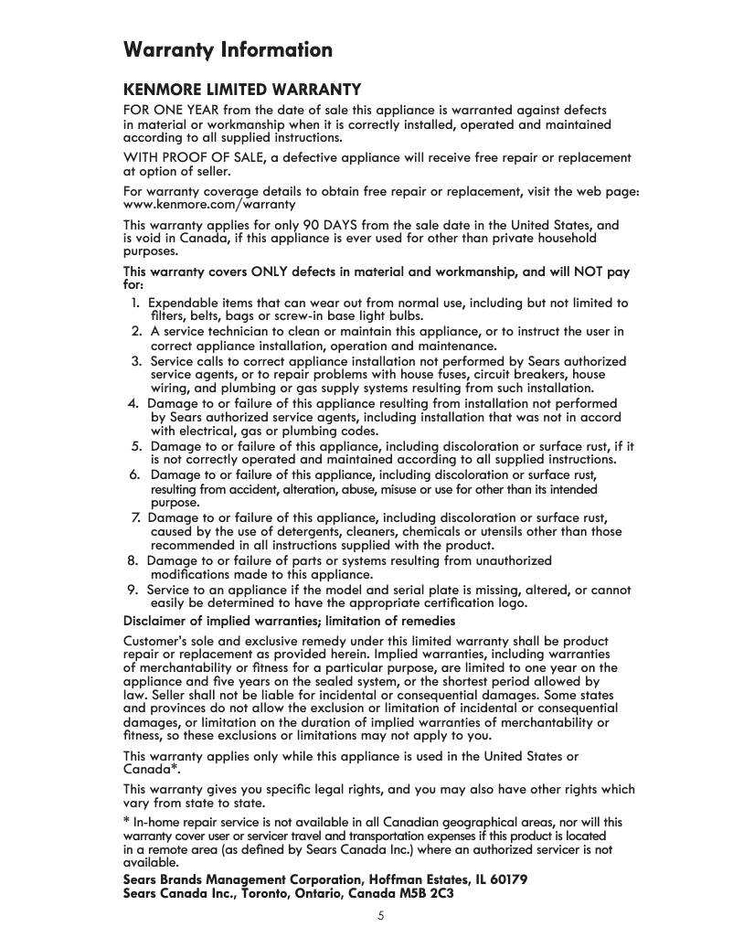 Page 1 de la notice Manuel utilisateur Kenmore 60002