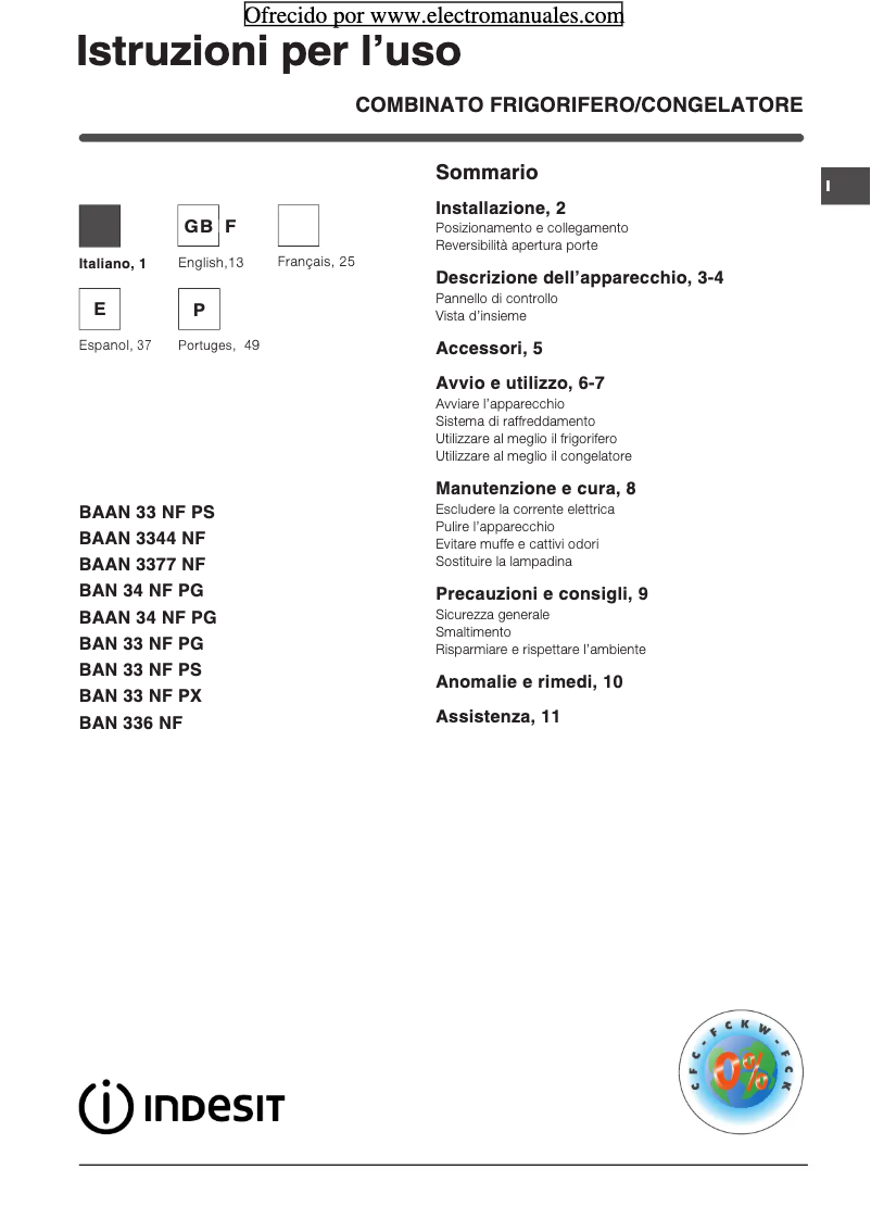 Page n°1 - Manuel utilisateur Indesit BAN 34 NF PX