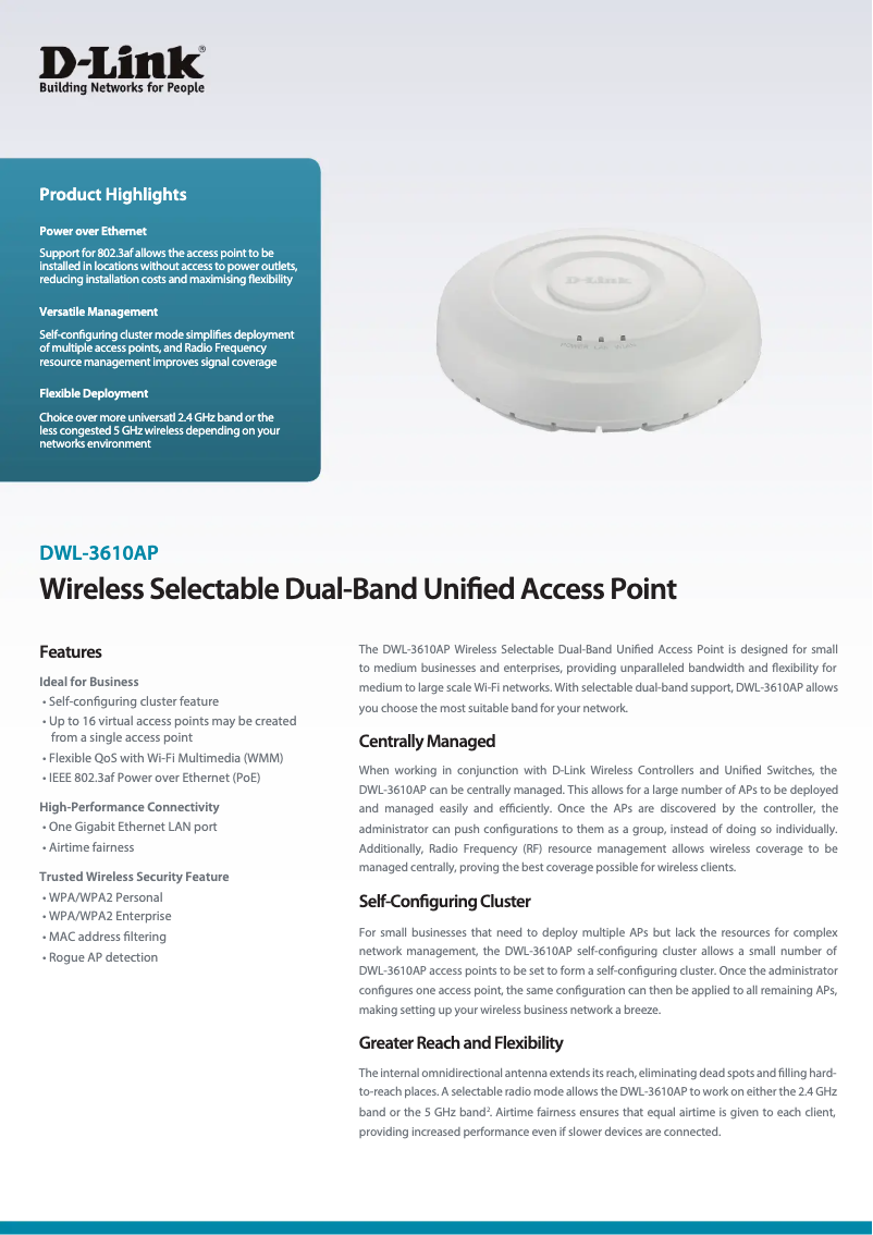 Page 1 de la notice Fiche technique D-Link DWL-3610AP