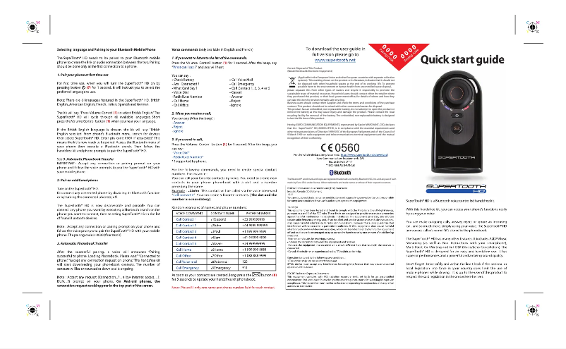 Page 1 de la notice Manuel utilisateur SuperTooth HD