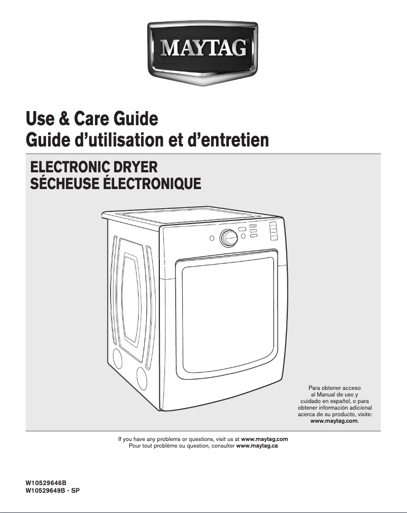 Page n°1 - Manuel d'utilisation et d'entretien Maytag MGD4200BW