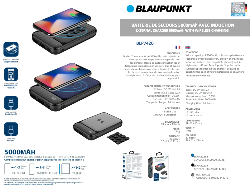 Page 1 de la notice Manuel utilisateur Blaupunkt BLP7420