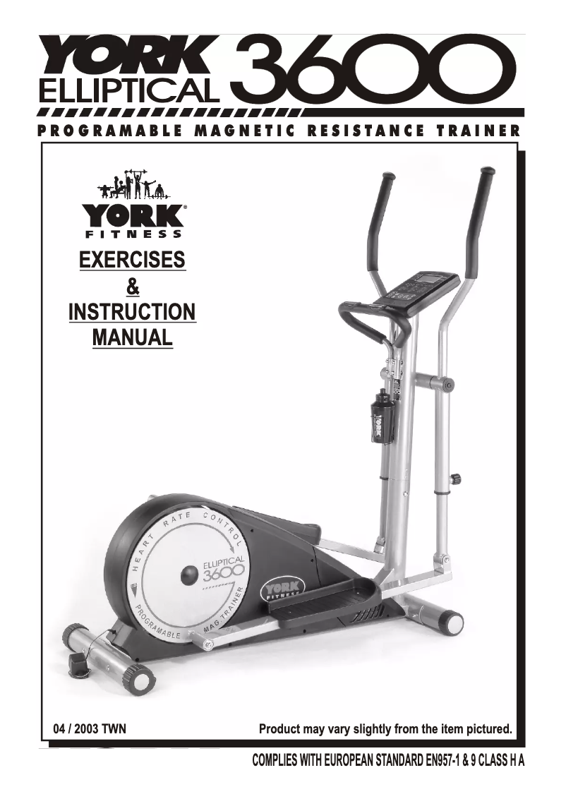 Page 1 de la notice Manuel utilisateur York Fitness Elliptical (3600