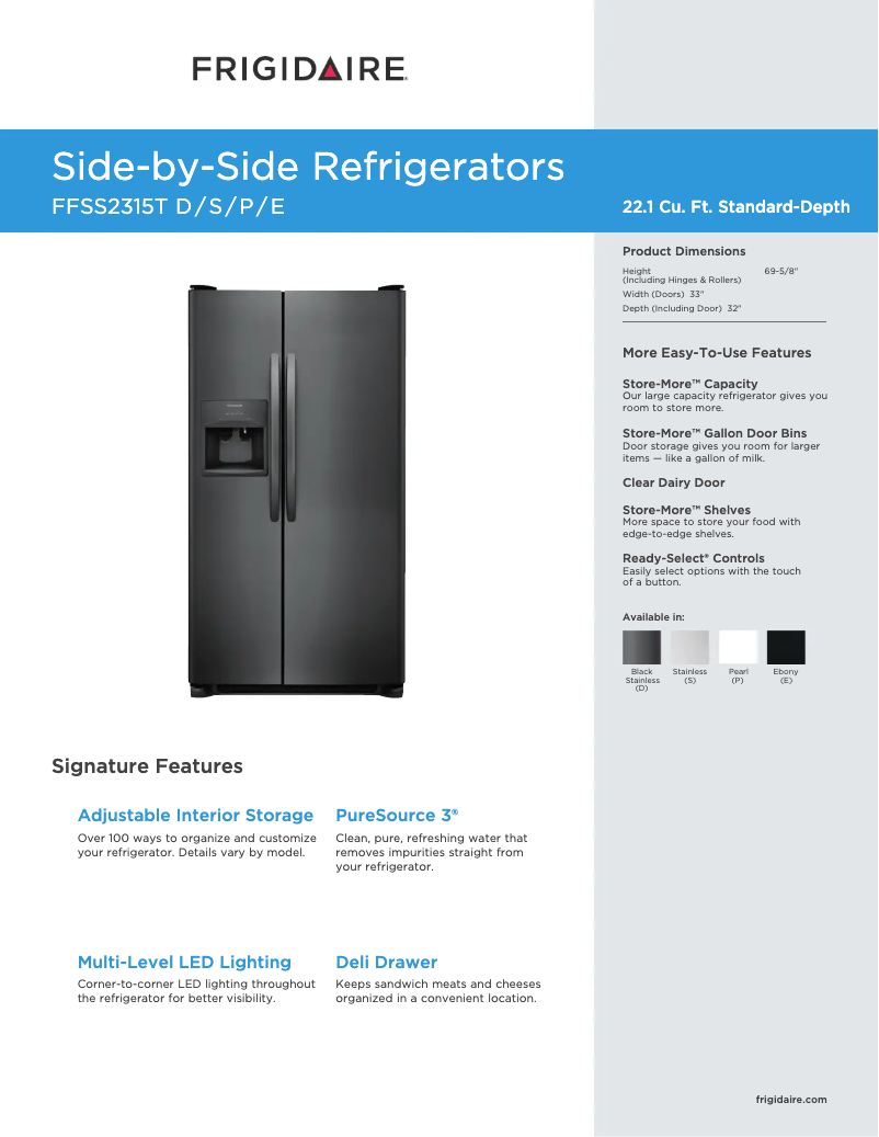 Page n°1 - Fiche technique Frigidaire FFSS2615TD