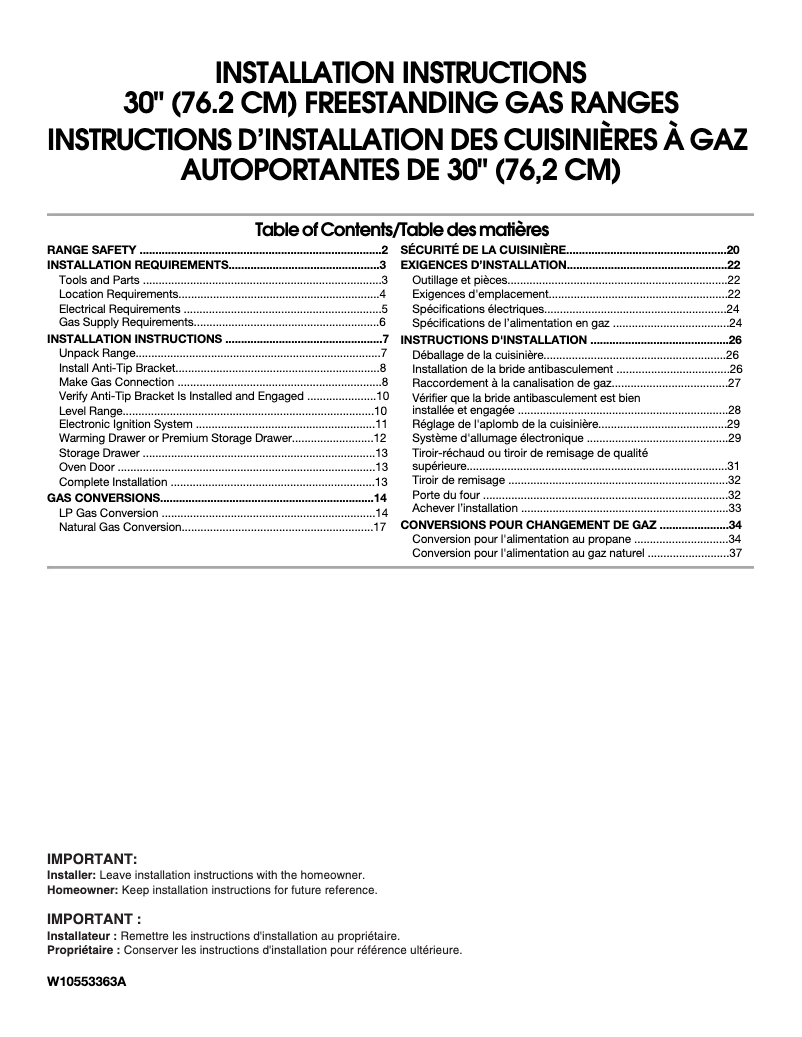 Page n°1 - Instructions / montage Maytag MGR8700DH