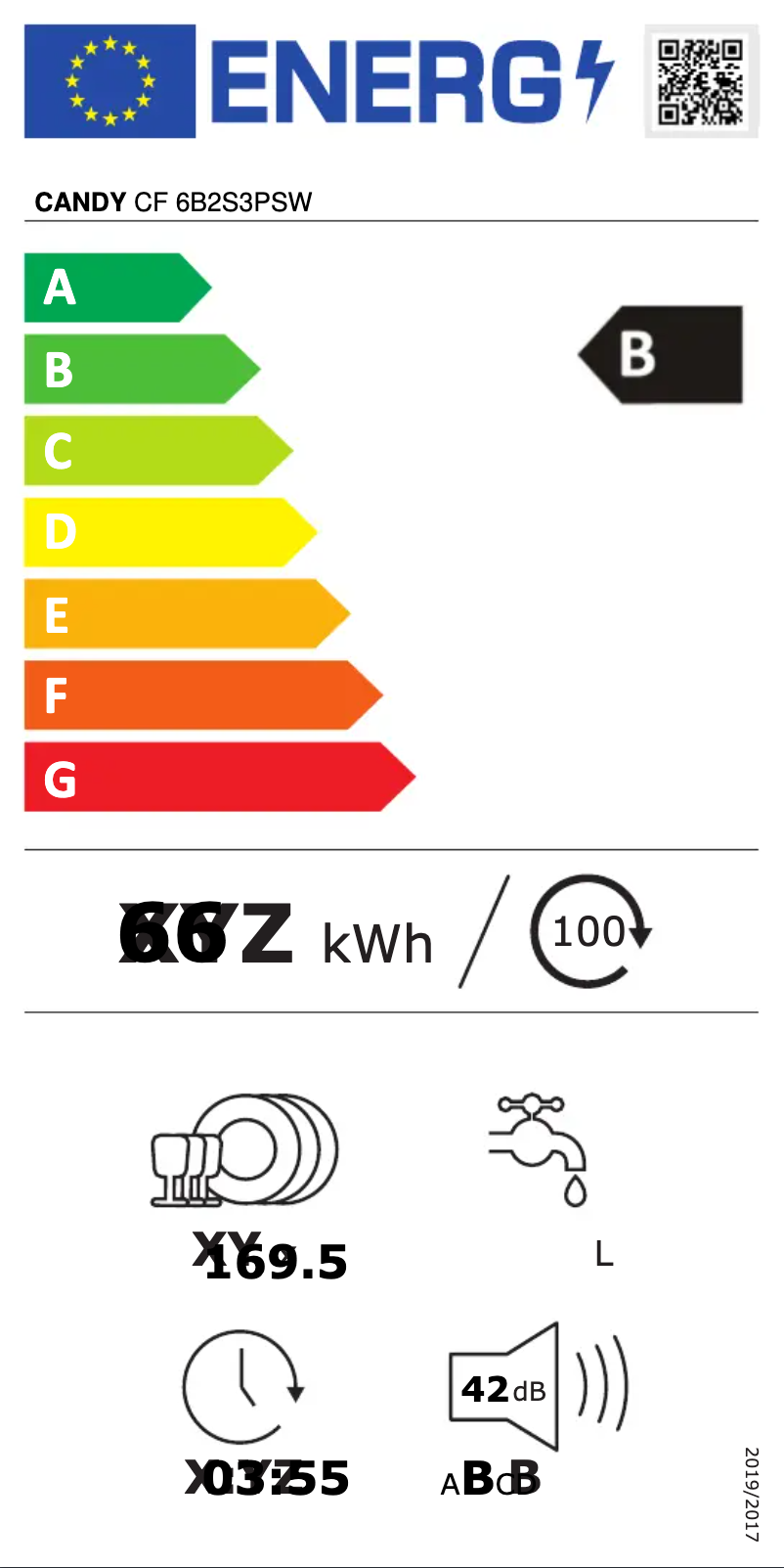 Page n°1 - Label énergétique Candy CF 6B2S3PSW