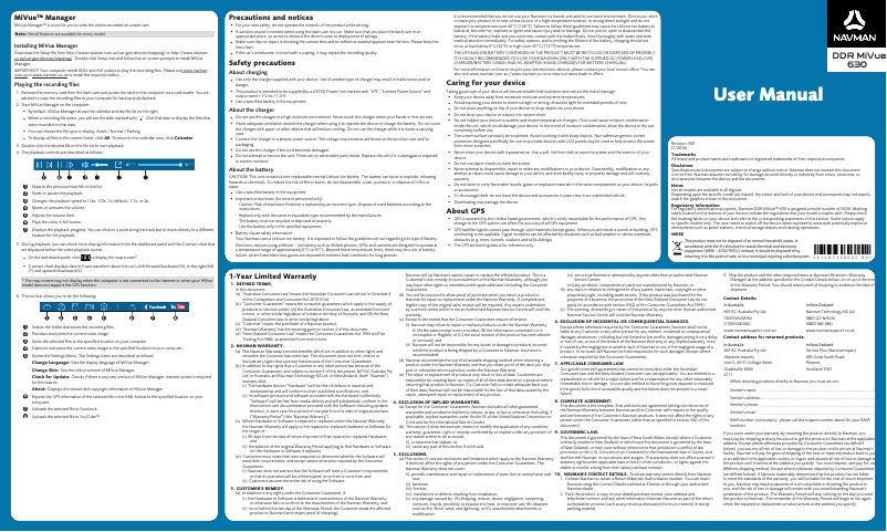 Page n°1 - Manuel utilisateur Navman MiVue 630