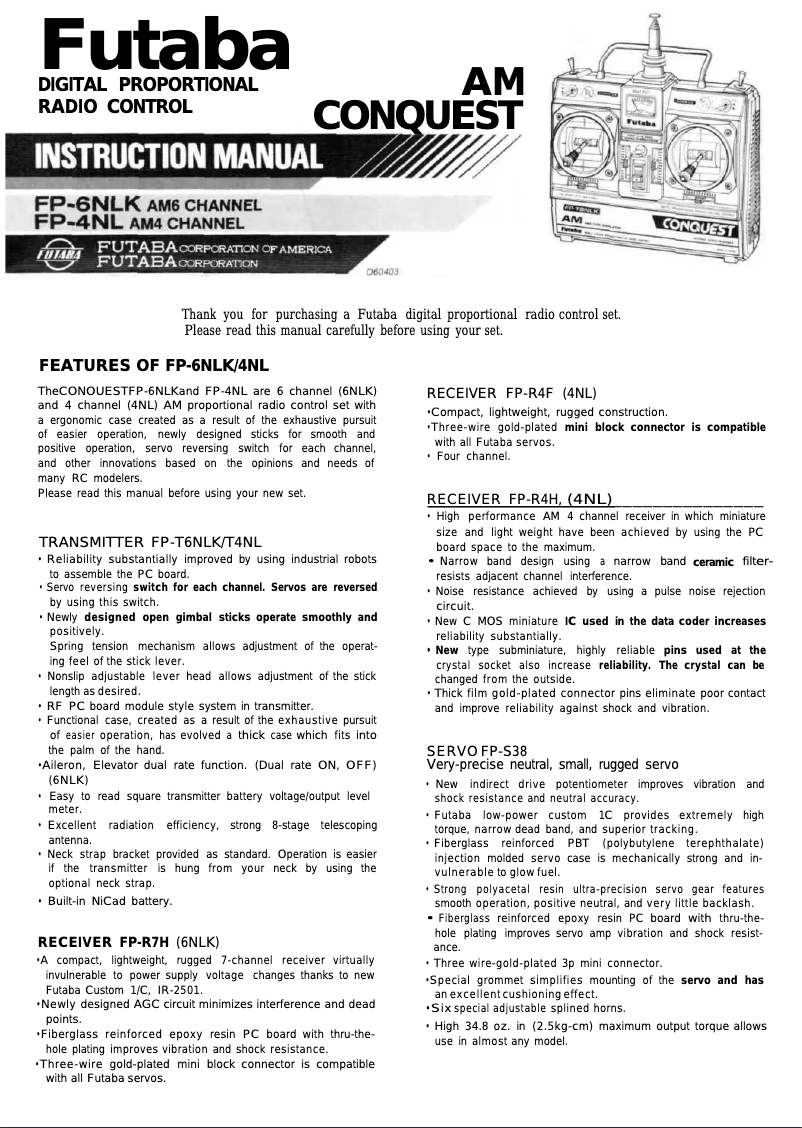 Page 1 de la notice Manuel utilisateur Futaba CONQUEST