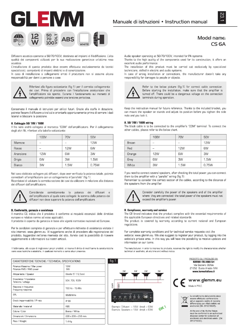 Page 1 de la notice Manuel utilisateur Glemm CS 6A