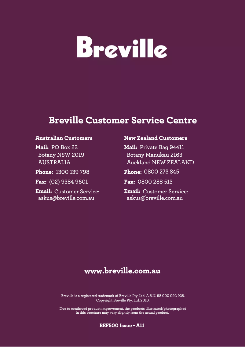 Page 1 de la notice Manuel utilisateur Breville the Thermal Pro Stainless BEF500