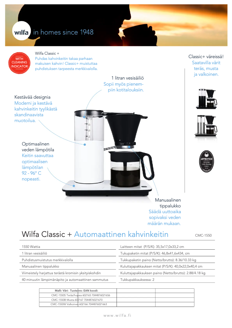 Page n°1 - Fiche technique Wilfa Classic+ CMC-1550W