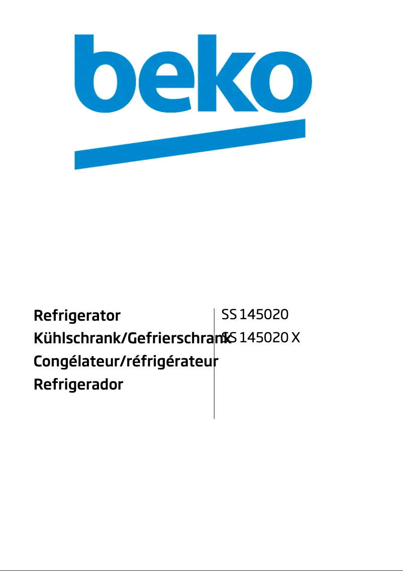 Page 1 de la notice Manuel utilisateur Beko SS145020