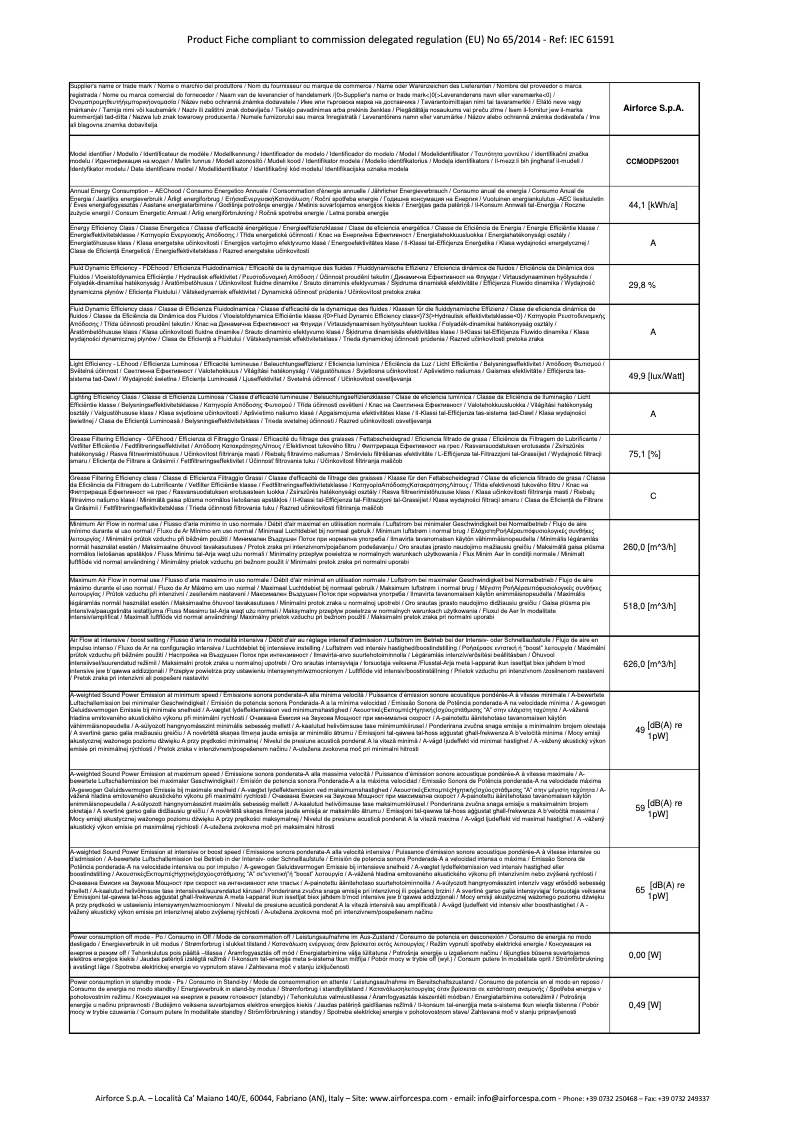 Page 1 de la notice Fiche technique Airforce Modulo Plus