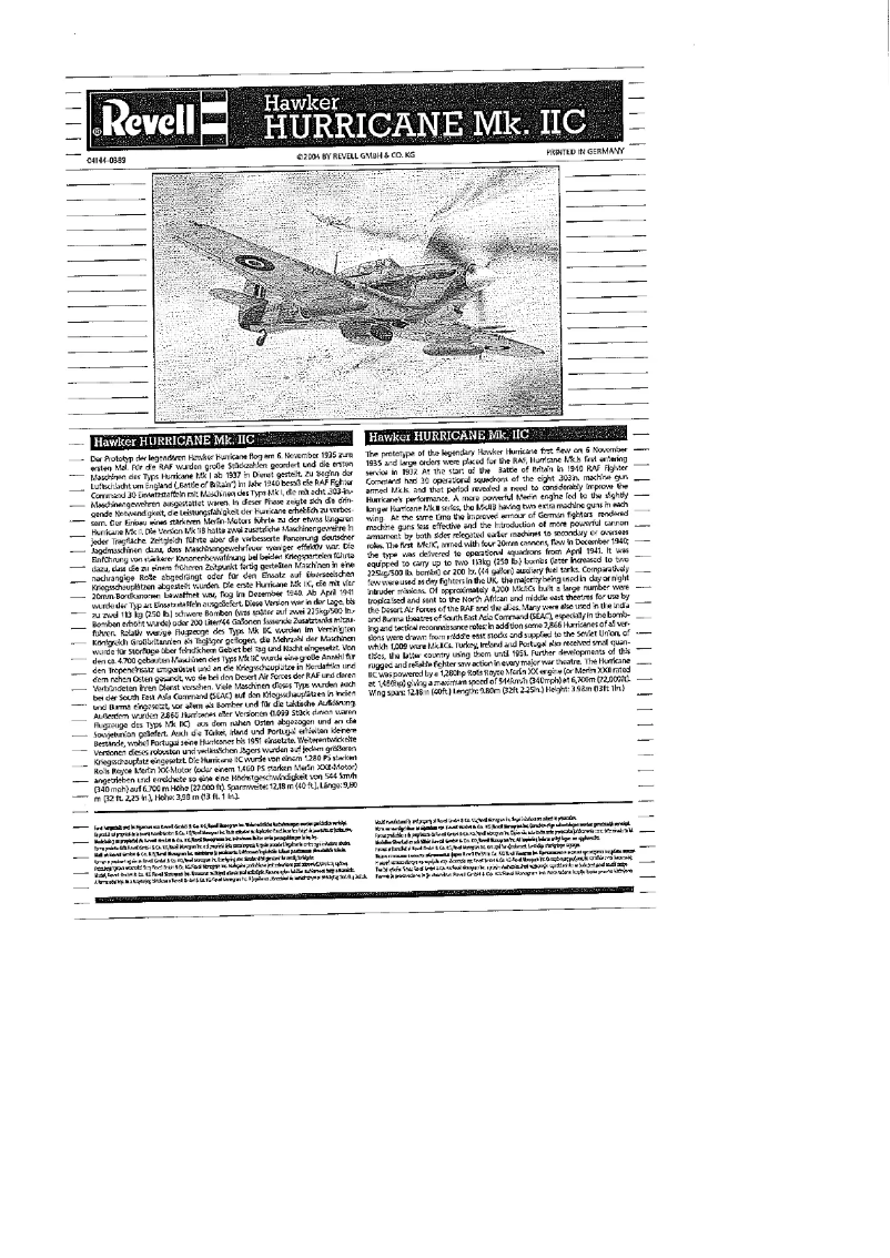 Image de la première page du manuel de l'appareil Hawker Hurricane Mk.II