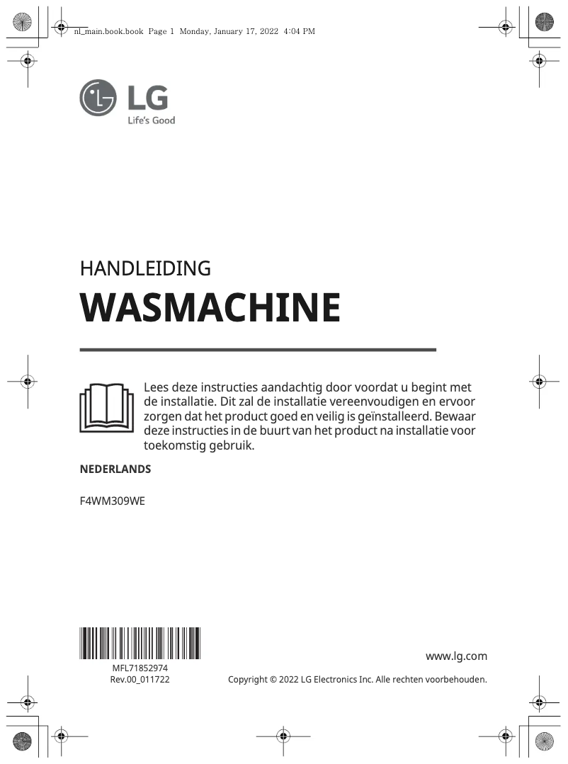 Page 1 de la notice Manuel utilisateur LG F4WM309WE