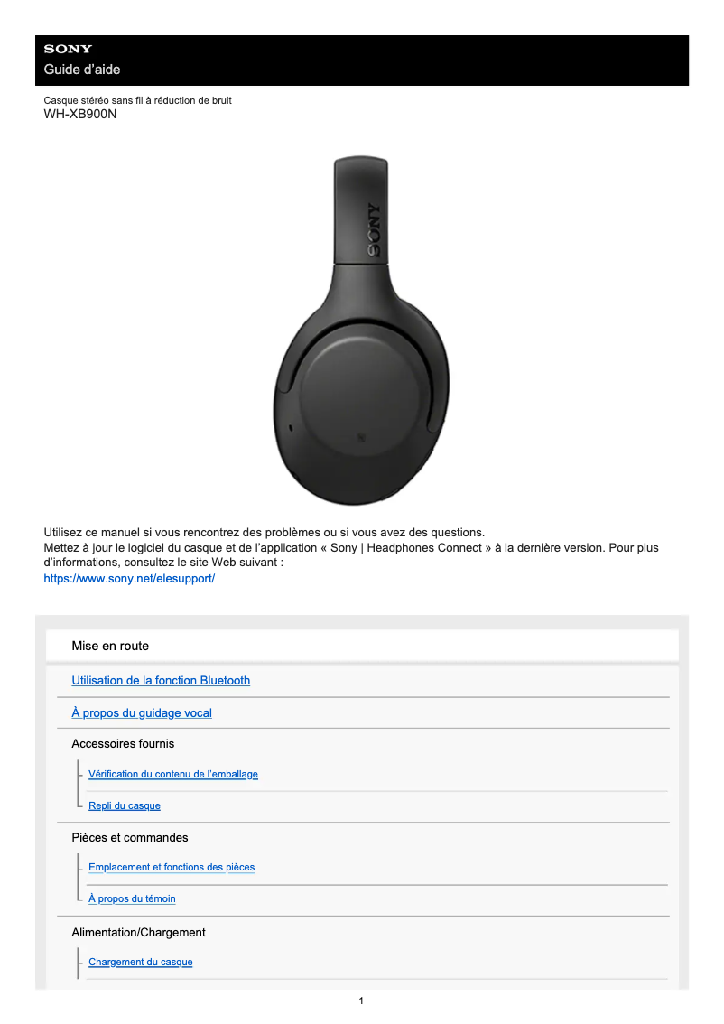 Page 1 de la notice Manuel utilisateur Sony WH-XB900N