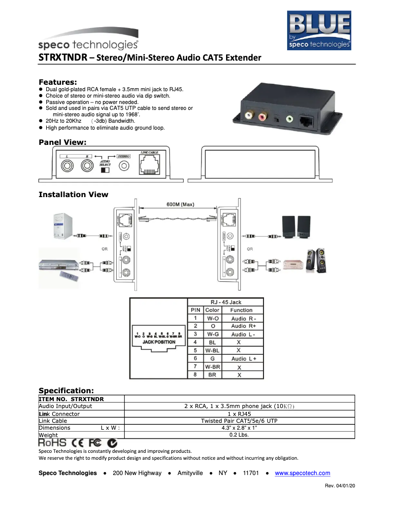 Page n°1 - Manuel utilisateur Speco Technologies STRXTNDR