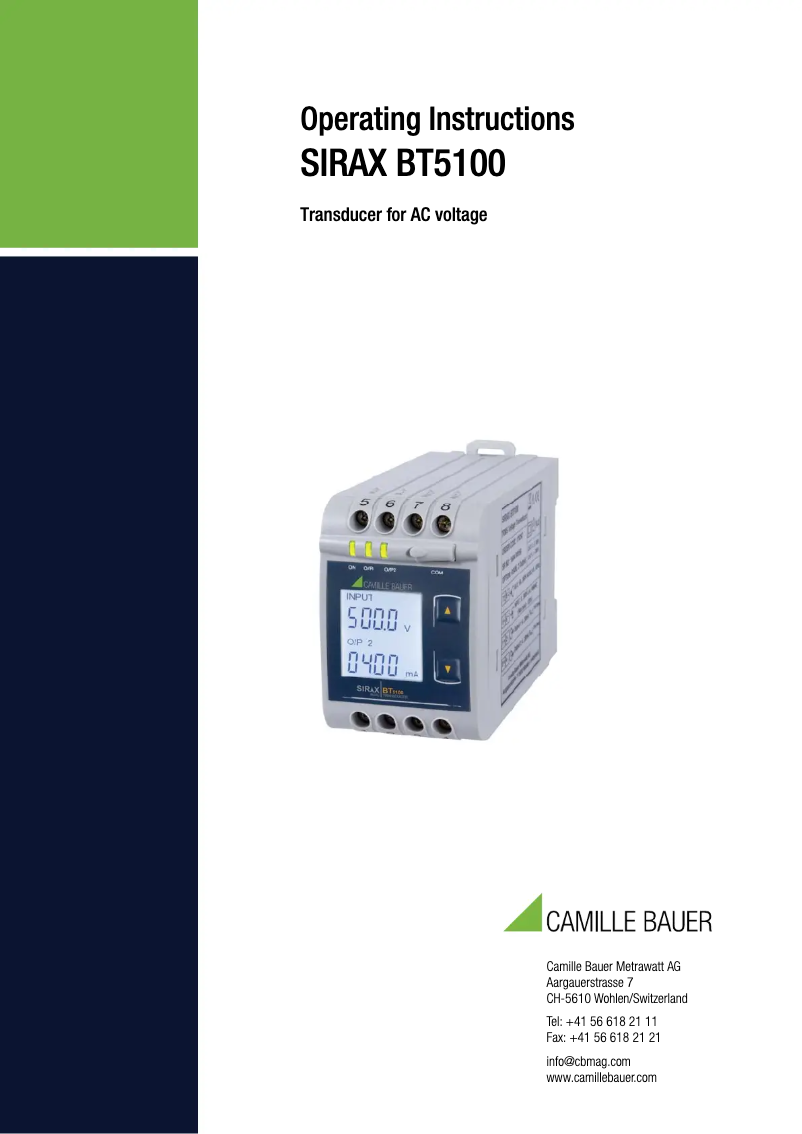 Page n°1 - Manuel utilisateur Camille Bauer SIRAX BT5100