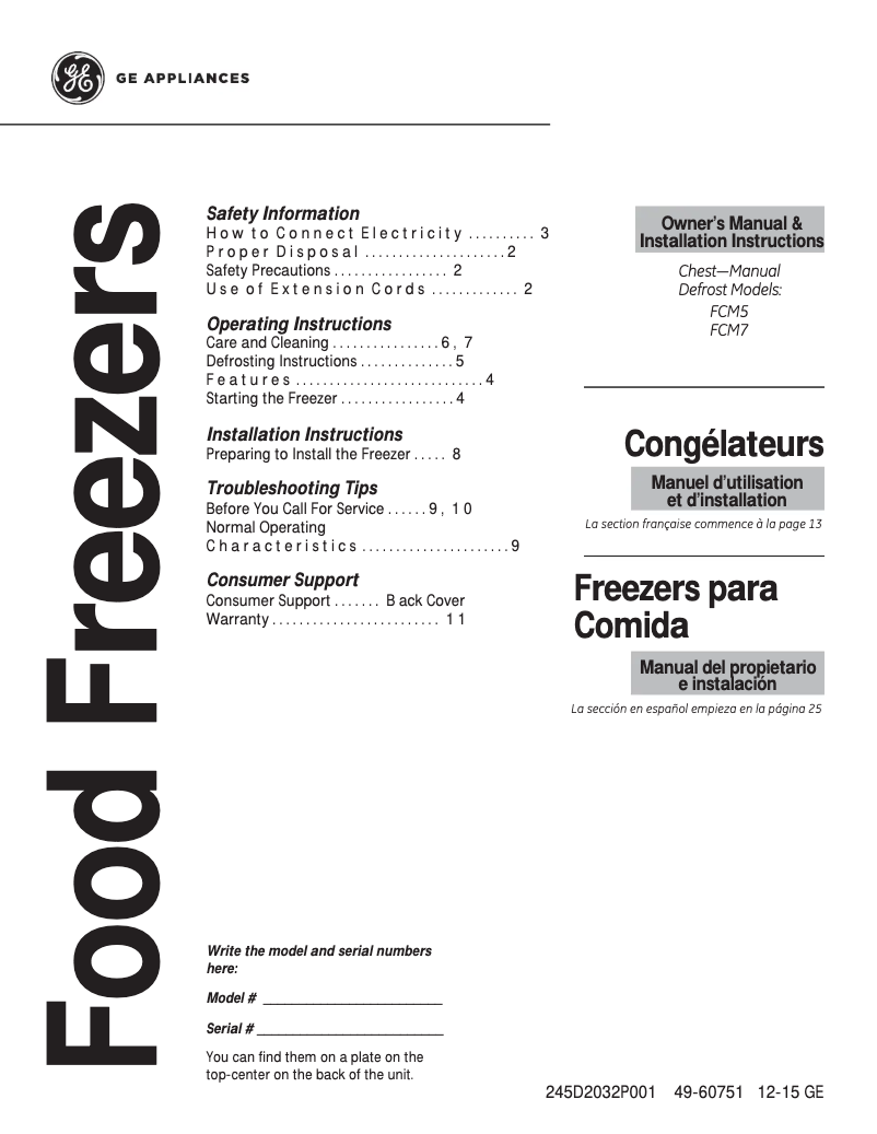 First page image of the manual for FCM5SKWW