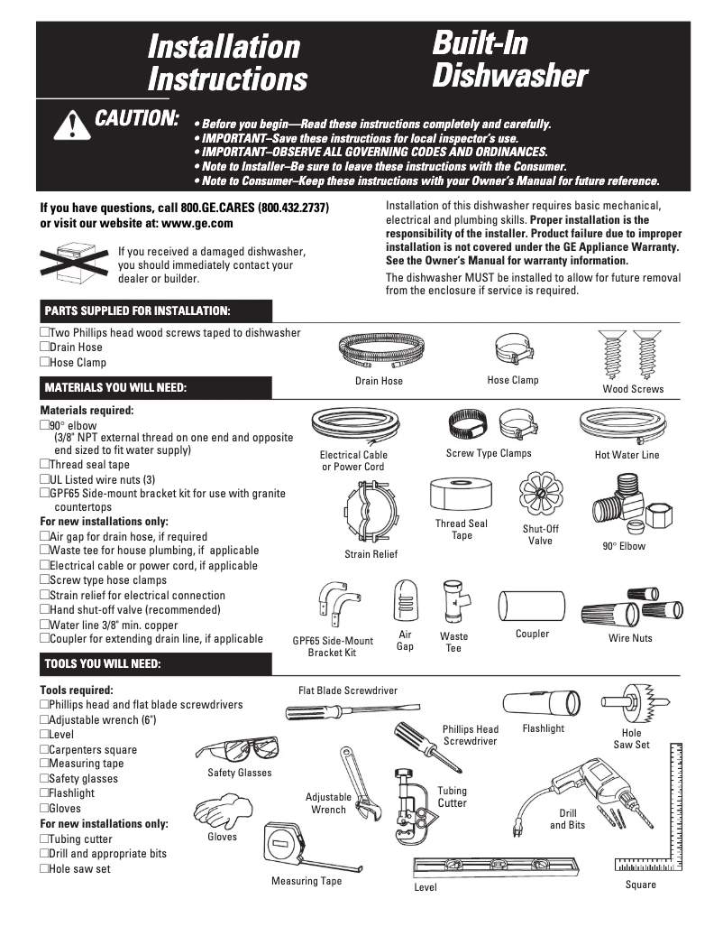 Page 1 de la notice Guide d'installation GE GSD4360LSS