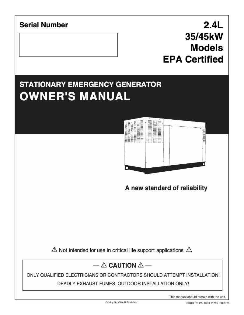 Page n°1 - Manuel utilisateur Generac QT03524ANSNR