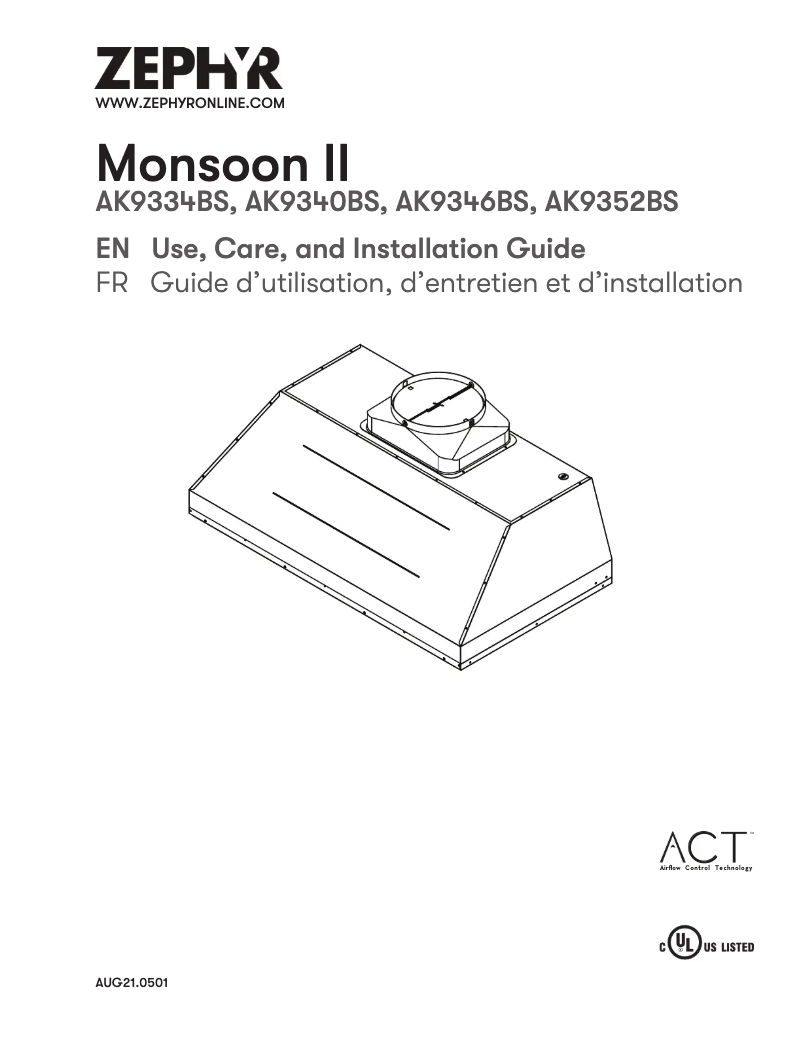 Page n°1 - Guide d'installation Zephyr Monsoon II AK9340BS