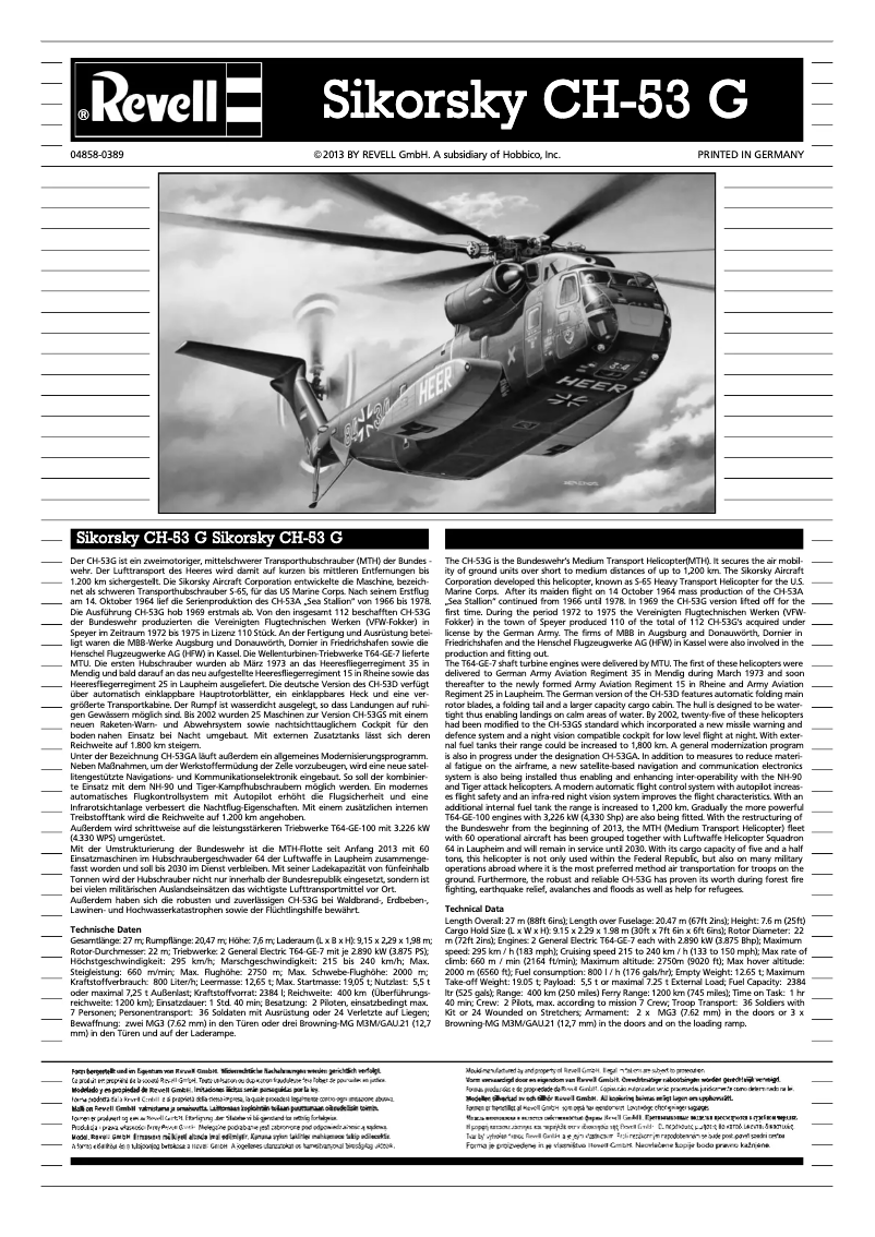 Image de la première page du manuel de l'appareil CH-53G