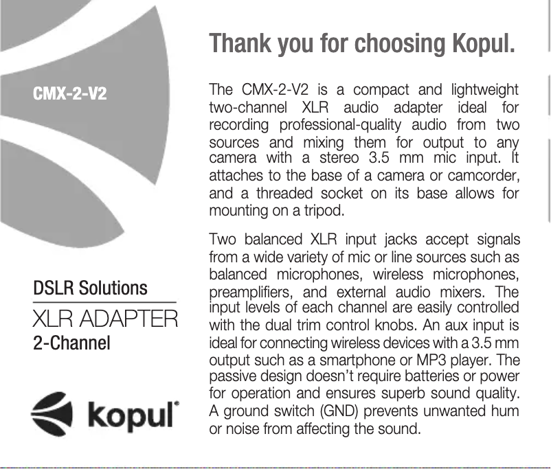 Image de la première page du manuel de l'appareil CMX-2-V2