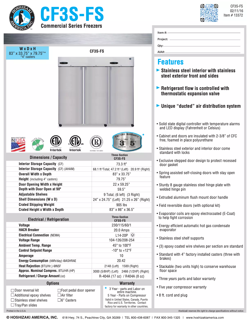 Image de la première page du manuel de l'appareil Commercial CF3S-FS