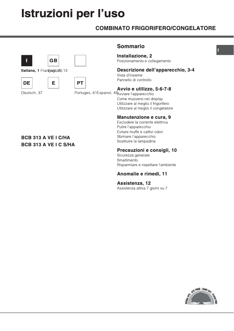 Page n°1 - Manuel utilisateur Hotpoint Ariston BCB 313 A VEI C S/HA
