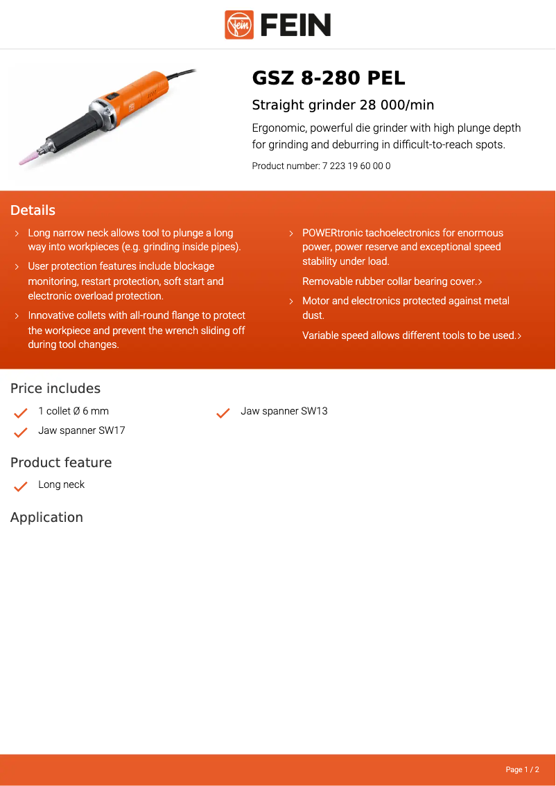 Página 1 del manual Ficha técnica Fein GSZ 8-280 PEL