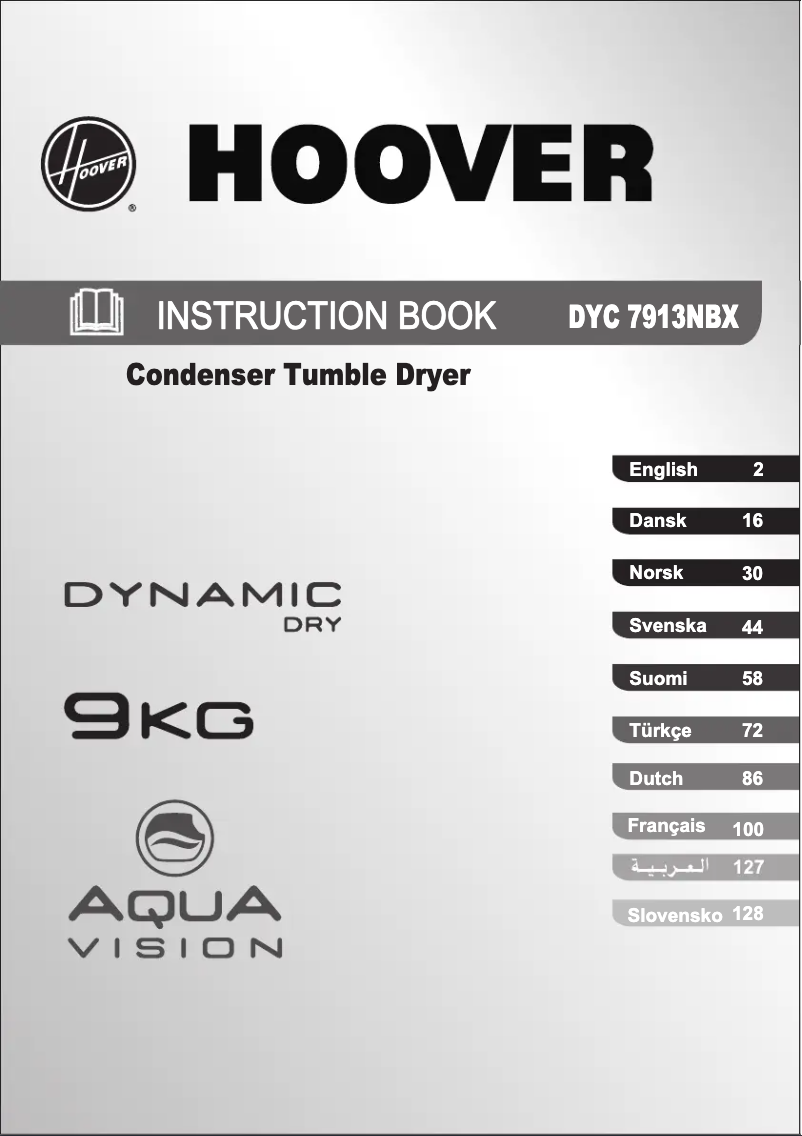 Page 1 de la notice Manuel utilisateur Hoover DYC 7913NBX-S