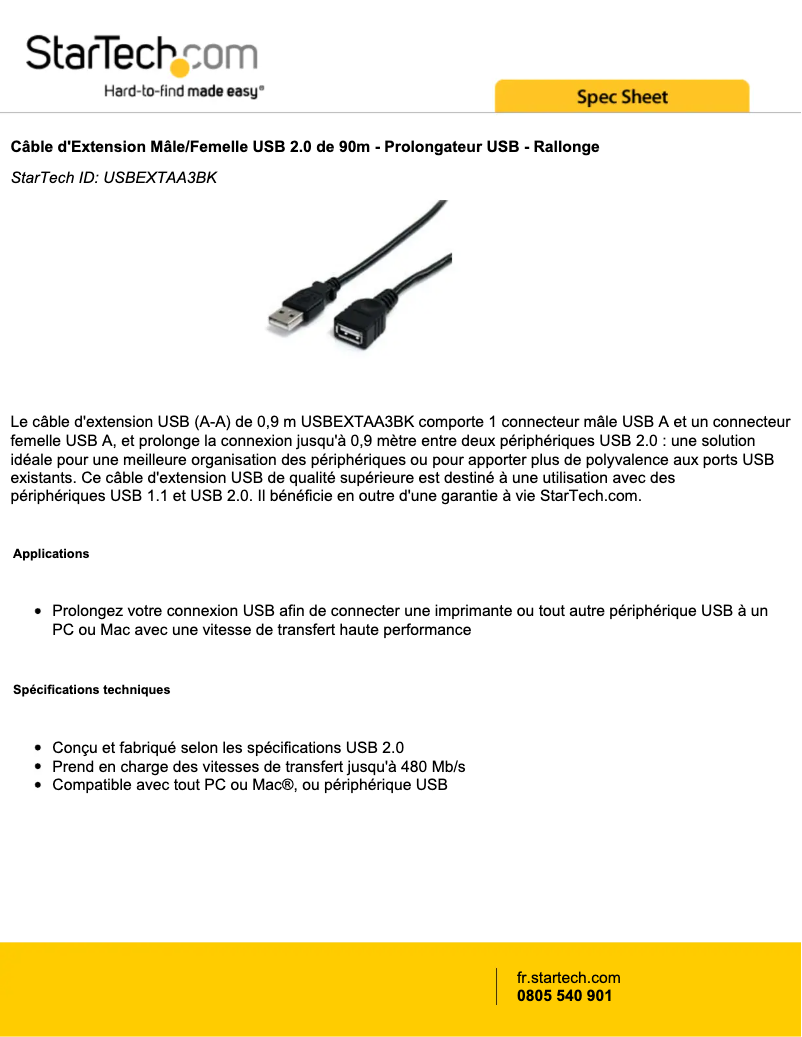 Page 1 de la notice Manuel utilisateur StarTech.com USBEXTAA3BK