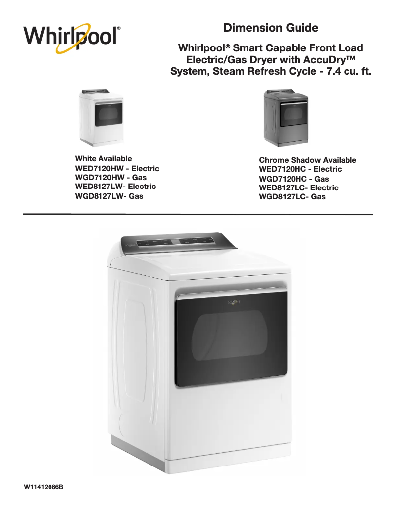 Page n°1 - Dessin technique Whirlpool WGD8127LW