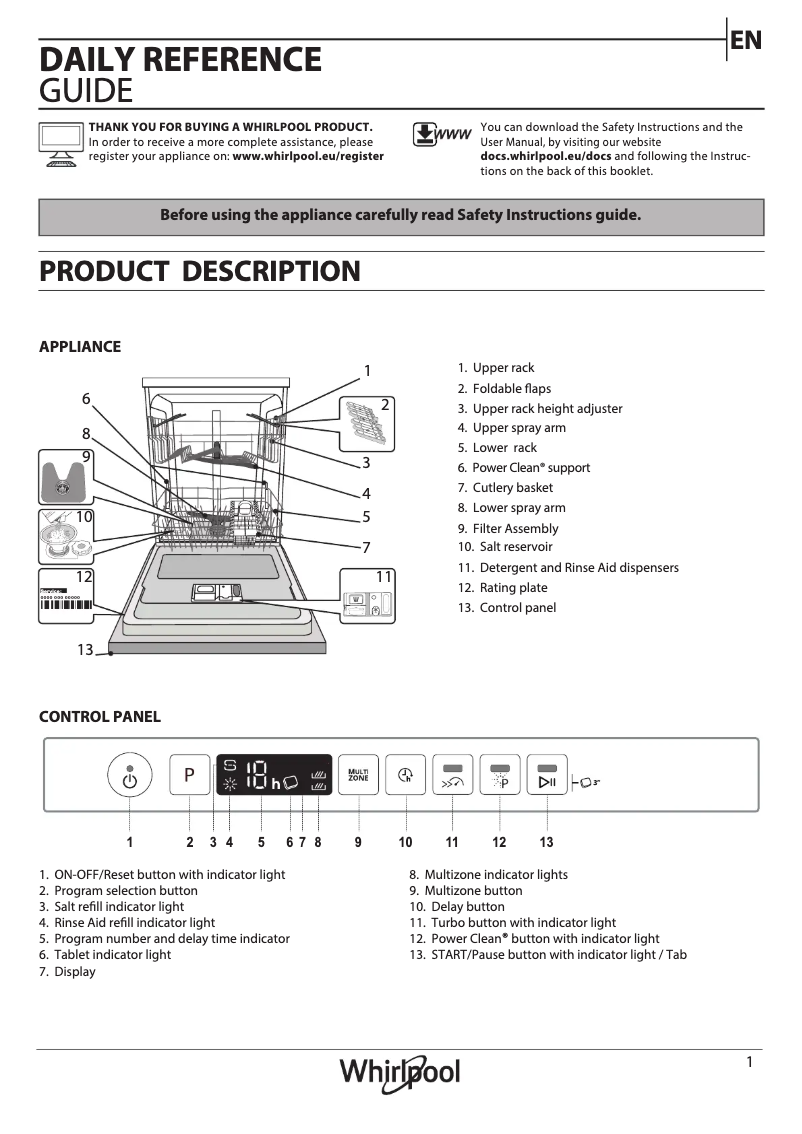 Page 1 de la notice Manuel utilisateur Whirlpool WCIC 3C33 P