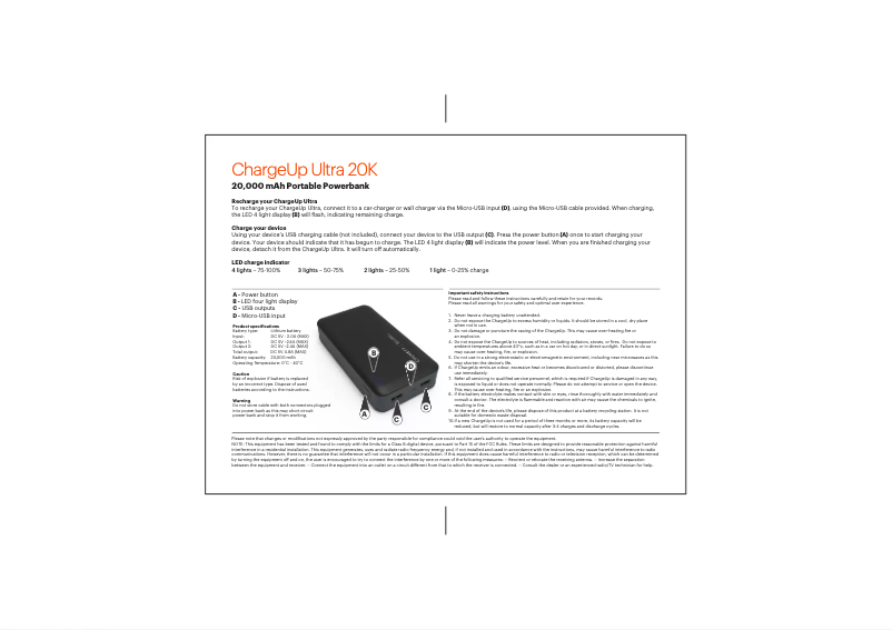 Page 1 de la notice Manuel utilisateur Cygnett ChargeUp Ultra 20K