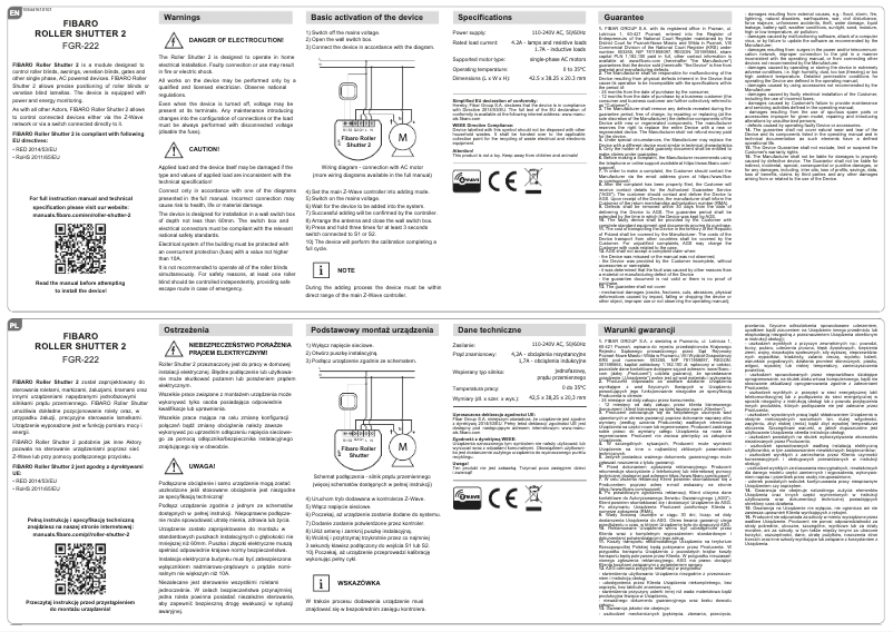 Page 1 de la notice Manuel utilisateur Fibaro Roller Shutter 2