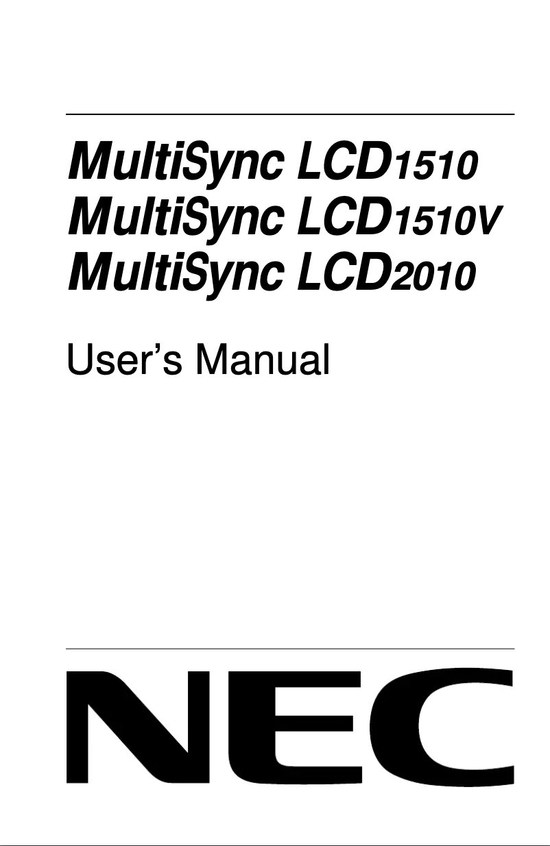 Page 1 de la notice Manuel utilisateur NEC MultiSync LCD1510