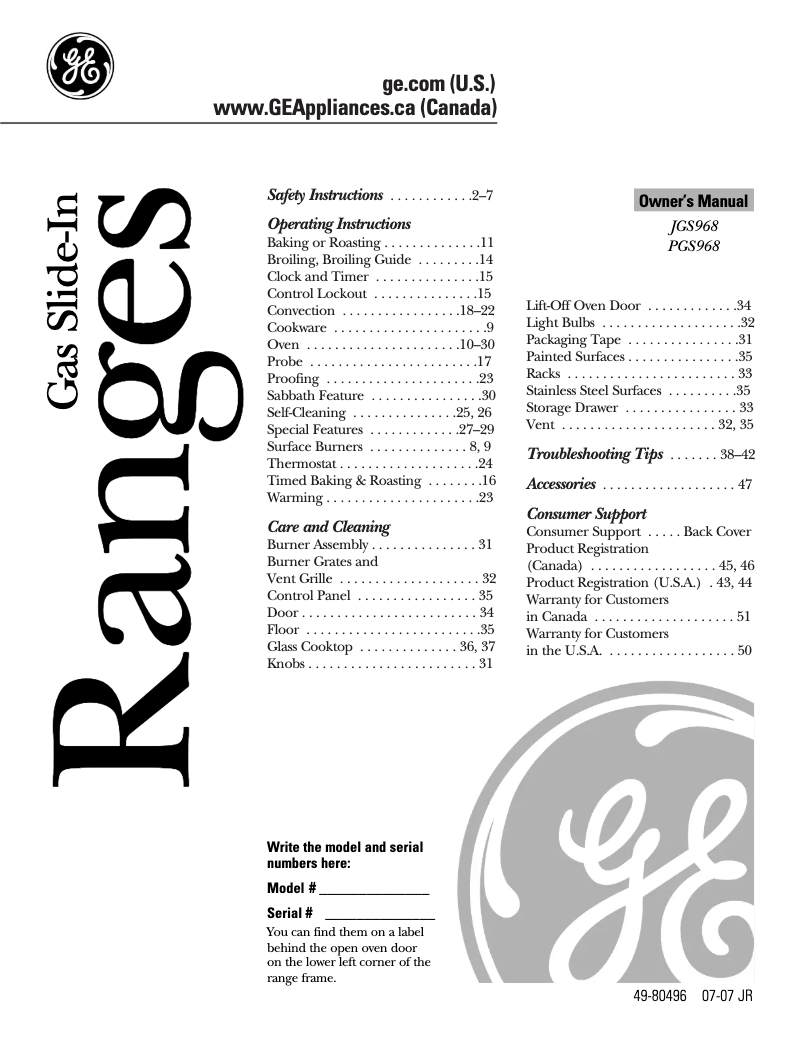 Page n°1 - Manuel d'utilisation et d'entretien GE Profile JGS968THWW