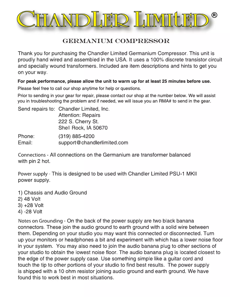 Page 1 de la notice Manuel utilisateur Chandler Germanium Compressor