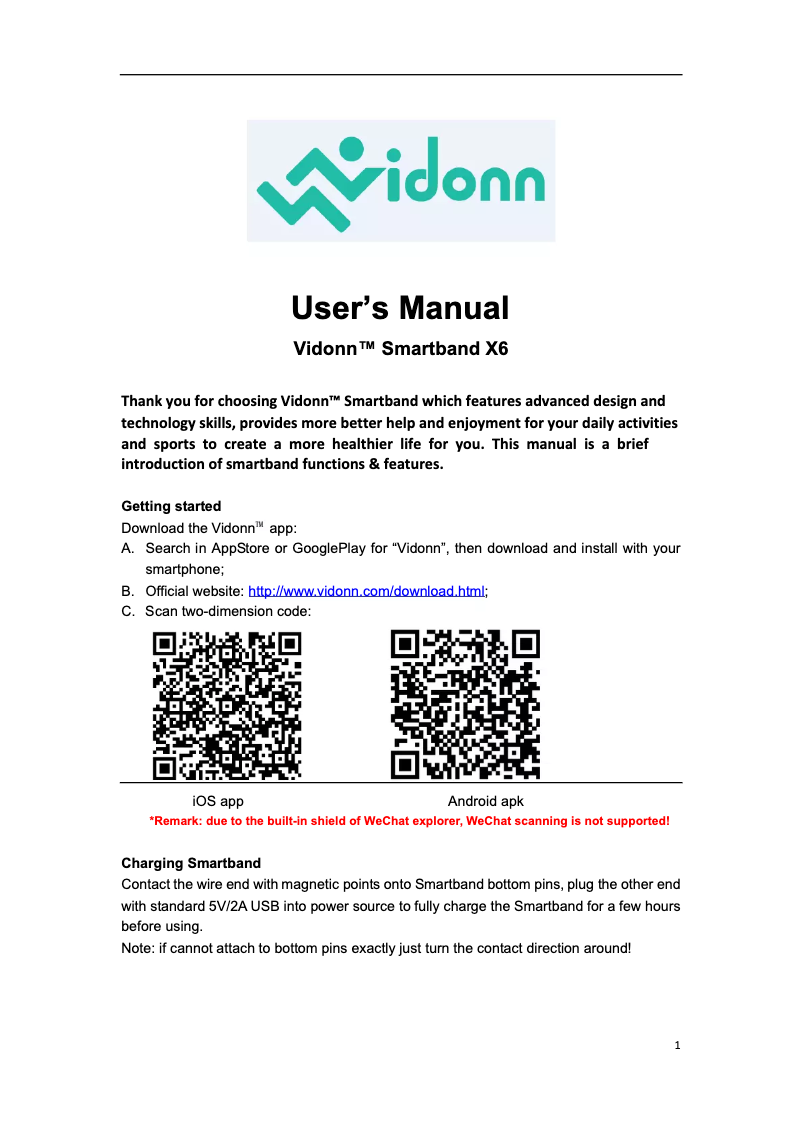 Image de la première page du manuel de l'appareil Smartband X6
