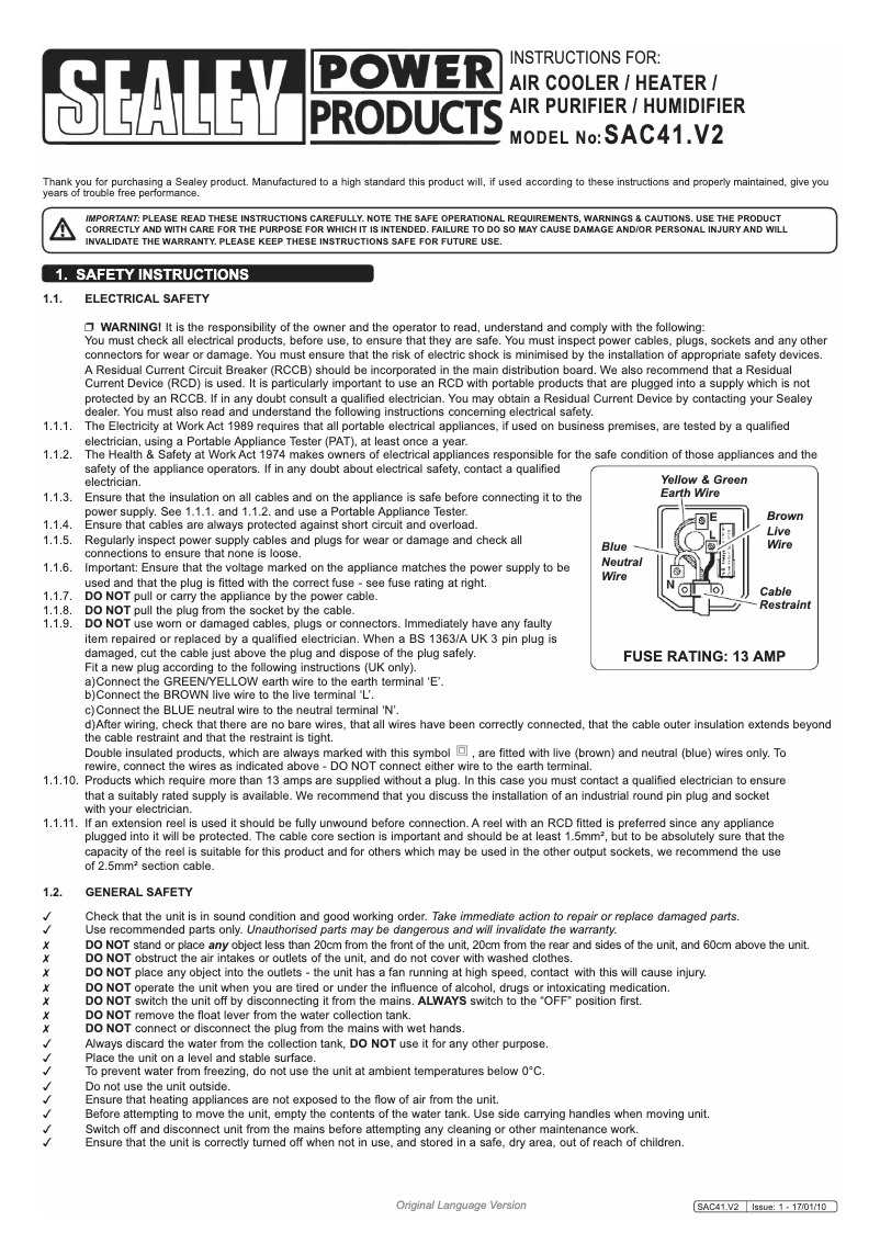 Page n°1 - Manuel utilisateur Seally SAC41.V2