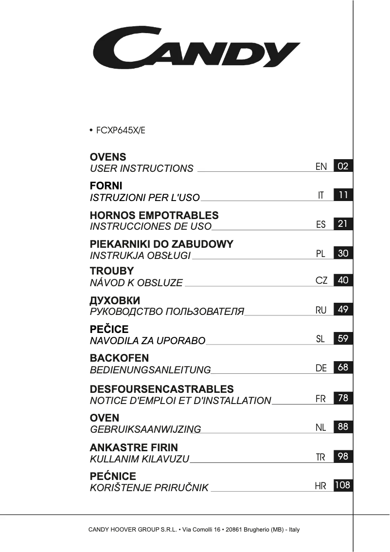 Page 1 de la notice Manuel utilisateur Candy FCXP645X/E